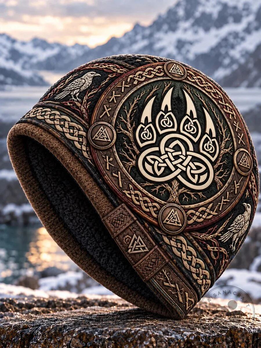 Viking Bear Paw Celtic Knotwork Norse Mythology Winter Beanie Hat 2 Viking Bear Paw Celtic Knotwork Norse Mythology Winter Beanie Hat
