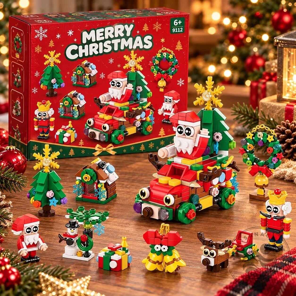 Christmas Building Blocks Set Holiday Santa Sleigh Mini Figures Ornament Kit