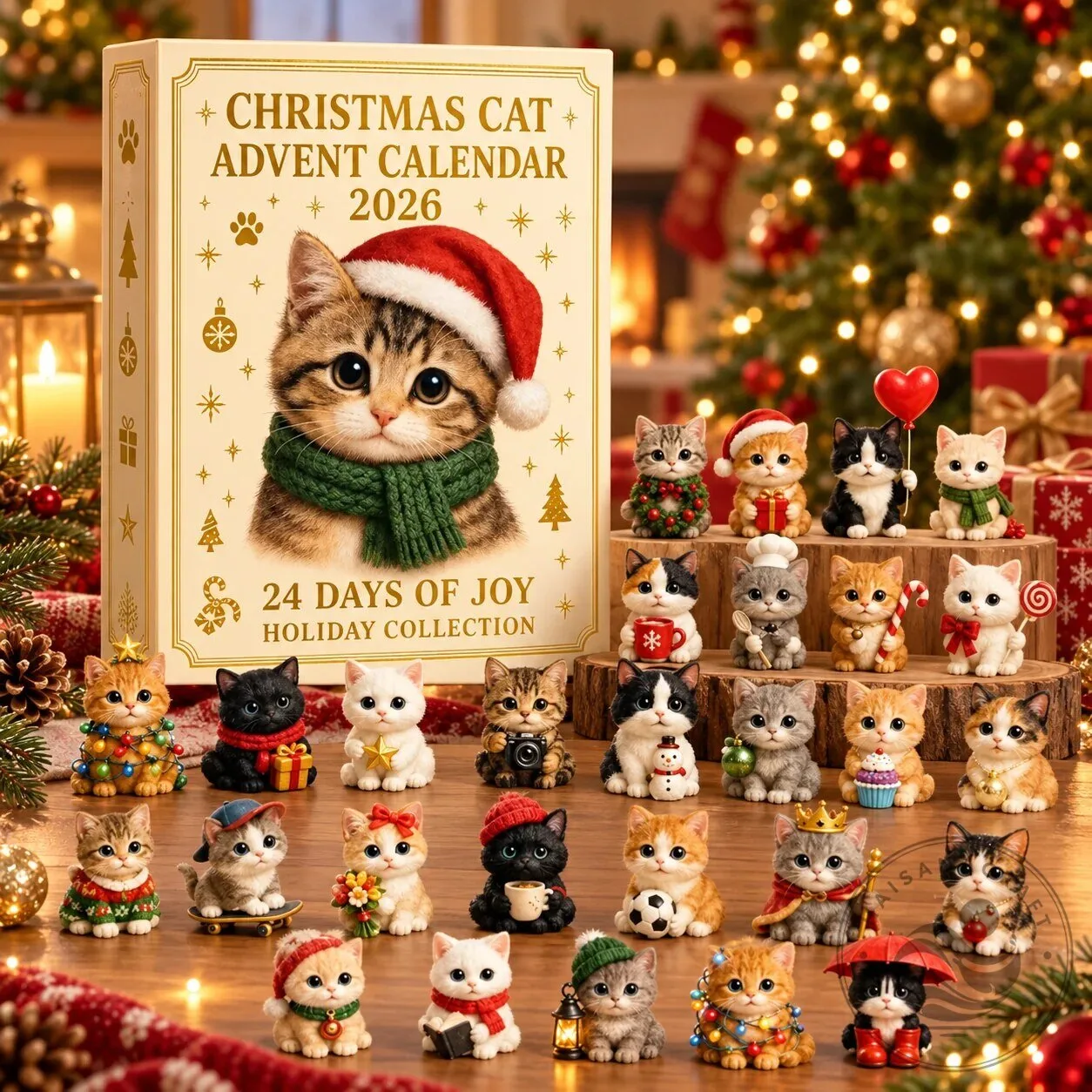 Christmas Cat Advent Calendar 2026 with 24 Mini Kitten Figurines