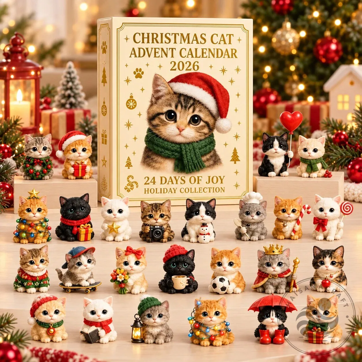Christmas Cat Advent Calendar 2026 with 24 Mini Kitten Figurines 2D 10 Christmas Cat Advent Calendar 2026 with 24 Mini Kitten Figurines