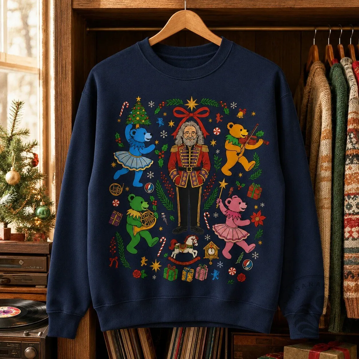 Grateful Dead Nutcracker Christmas Jerry Garcia Dancing Bears Holiday Sweatshirt
