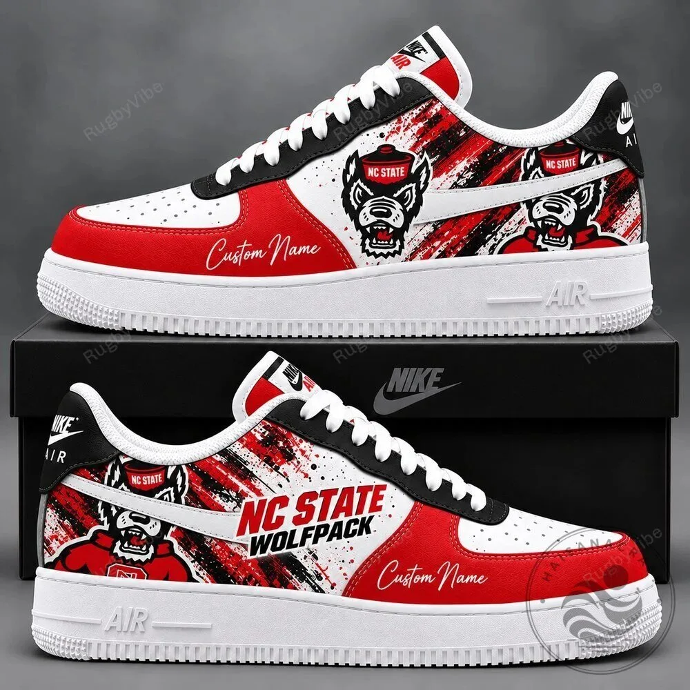 NC State Wolfpack Custom Name Red and White Air Force 1 Style Shoes