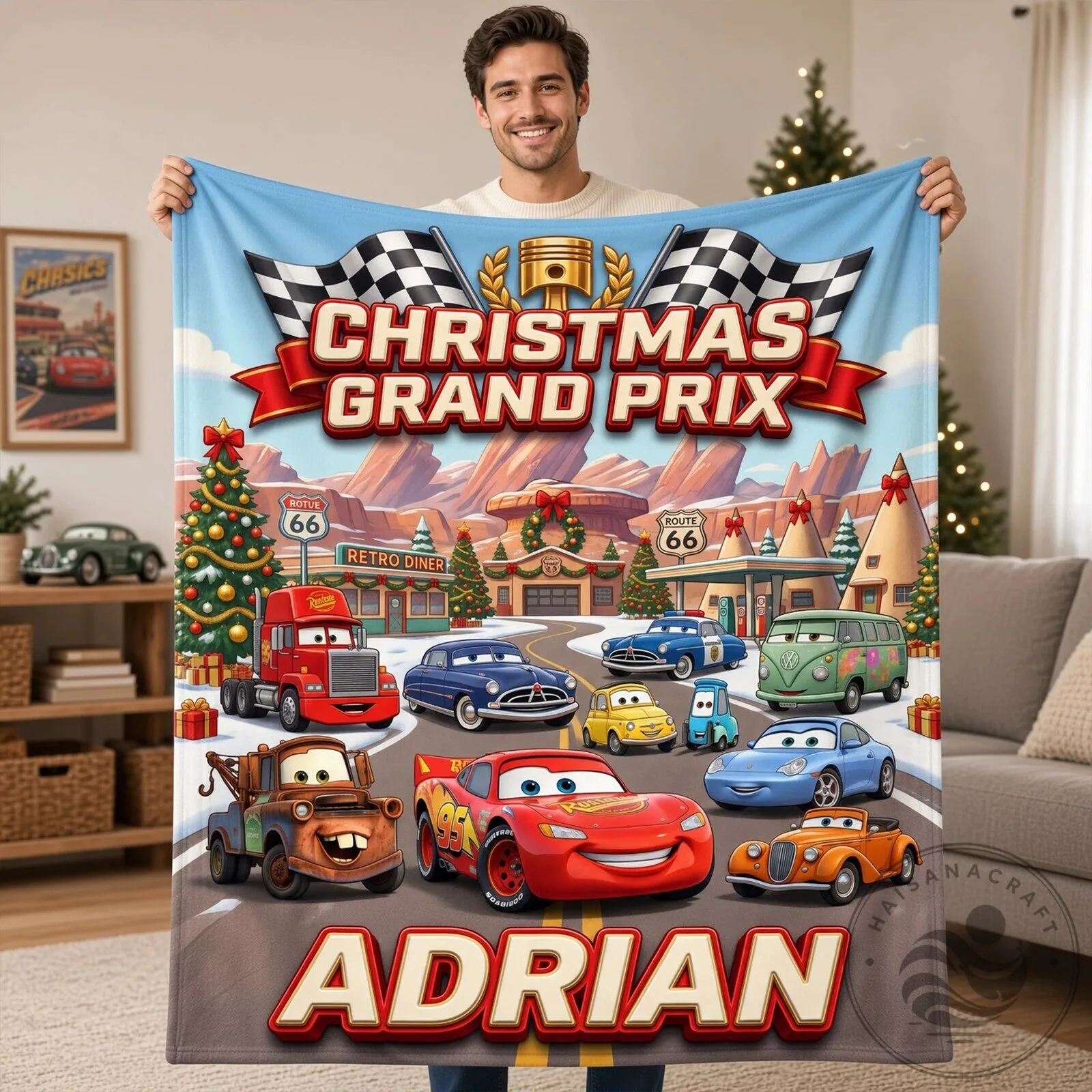 Disney Pixar Cars Christmas Grand Prix Personalized Blanket 6 Disney Pixar Cars Christmas Grand Prix Personalized Blanket