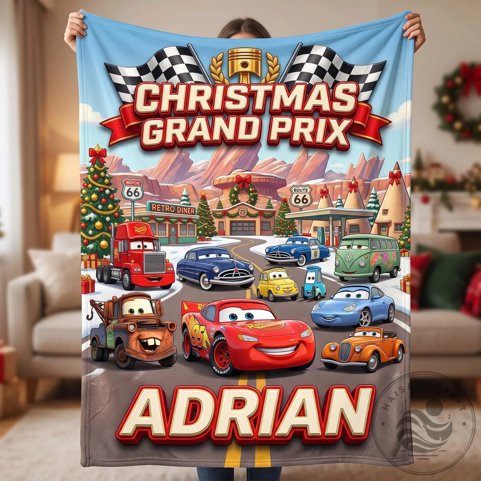 Disney Pixar Cars Christmas Grand Prix Personalized Blanket 7 Disney Pixar Cars Christmas Grand Prix Personalized Blanket