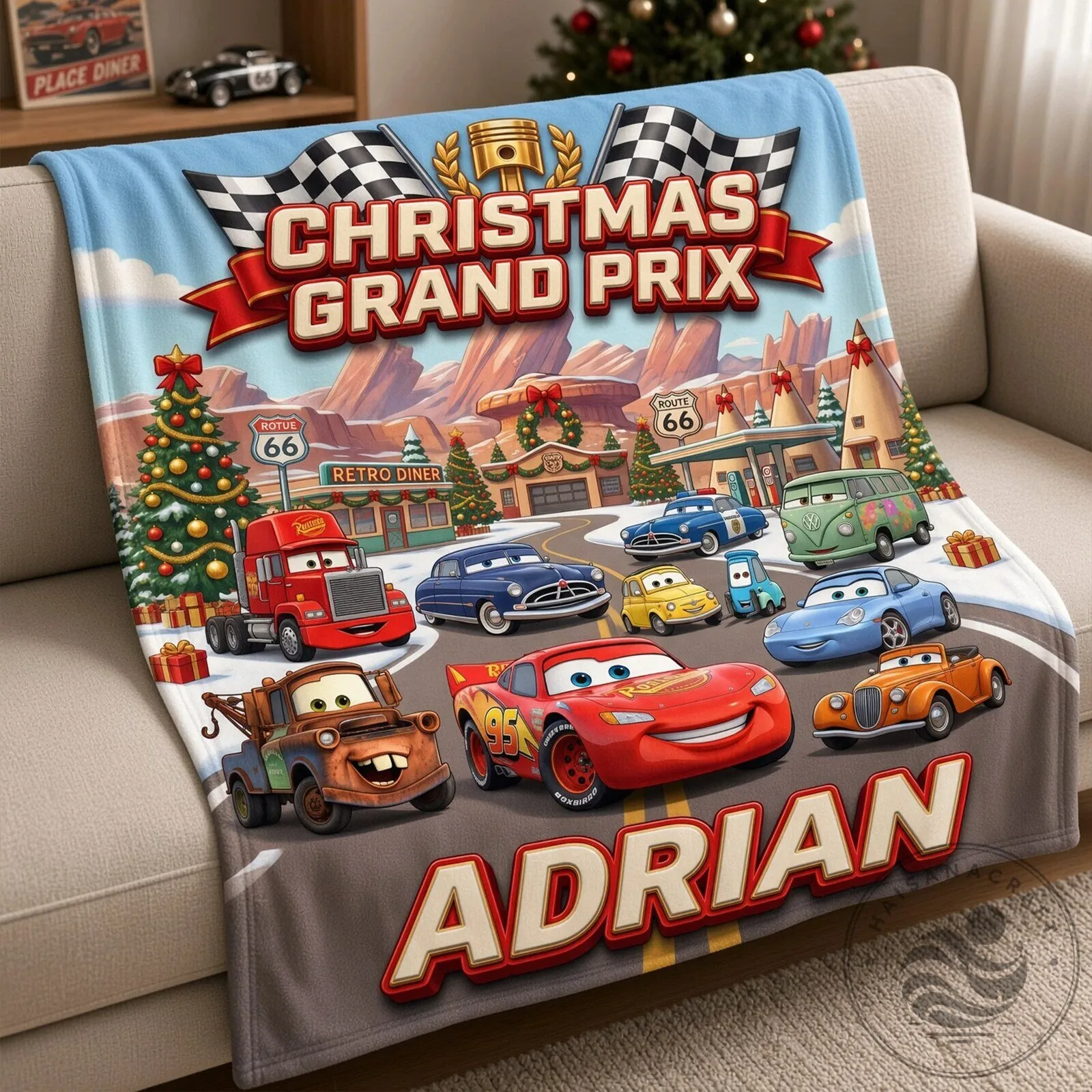 Disney Pixar Cars Christmas Grand Prix Personalized Blanket 8 Disney Pixar Cars Christmas Grand Prix Personalized Blanket