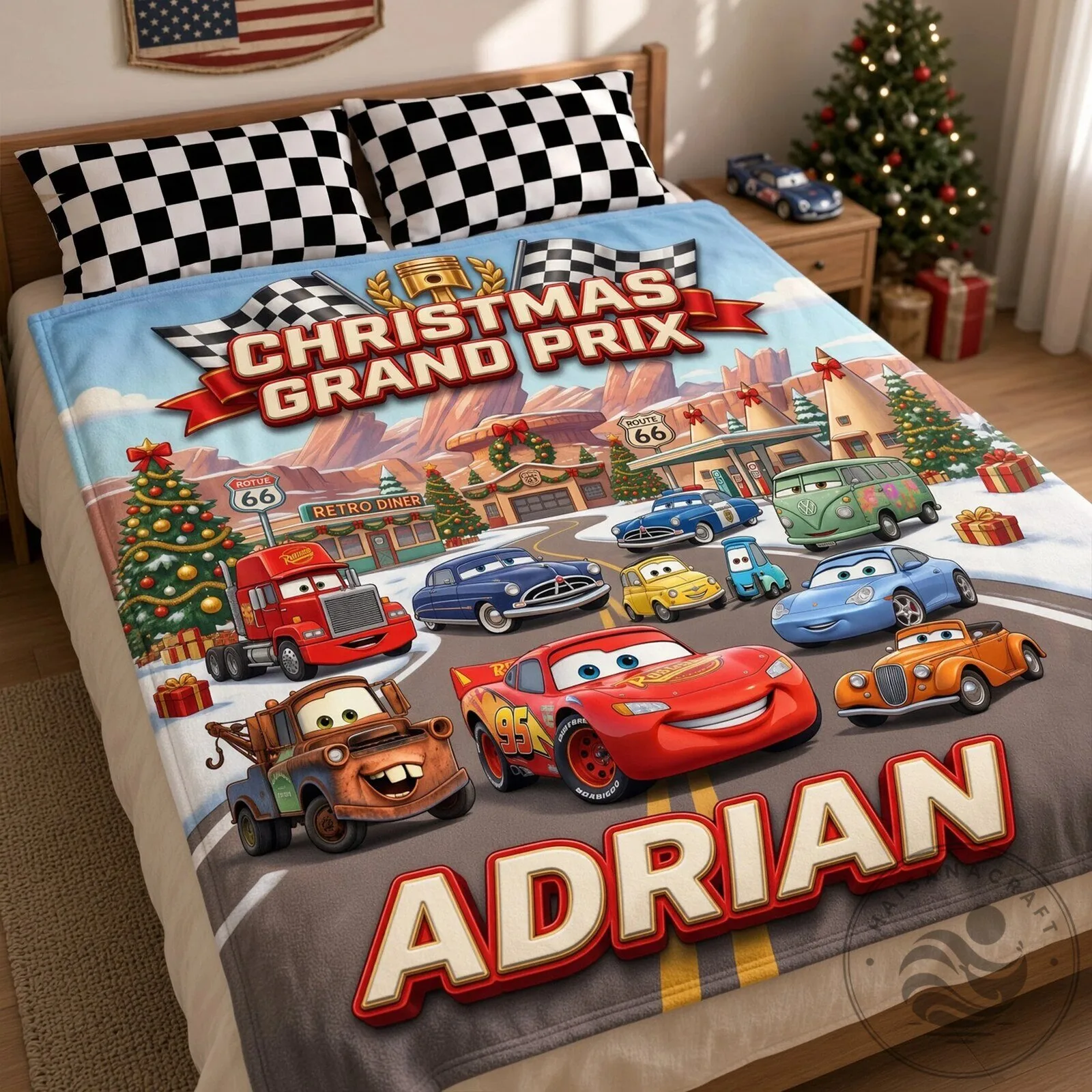 Disney Pixar Cars Christmas Grand Prix Personalized Blanket 9 Disney Pixar Cars Christmas Grand Prix Personalized Blanket