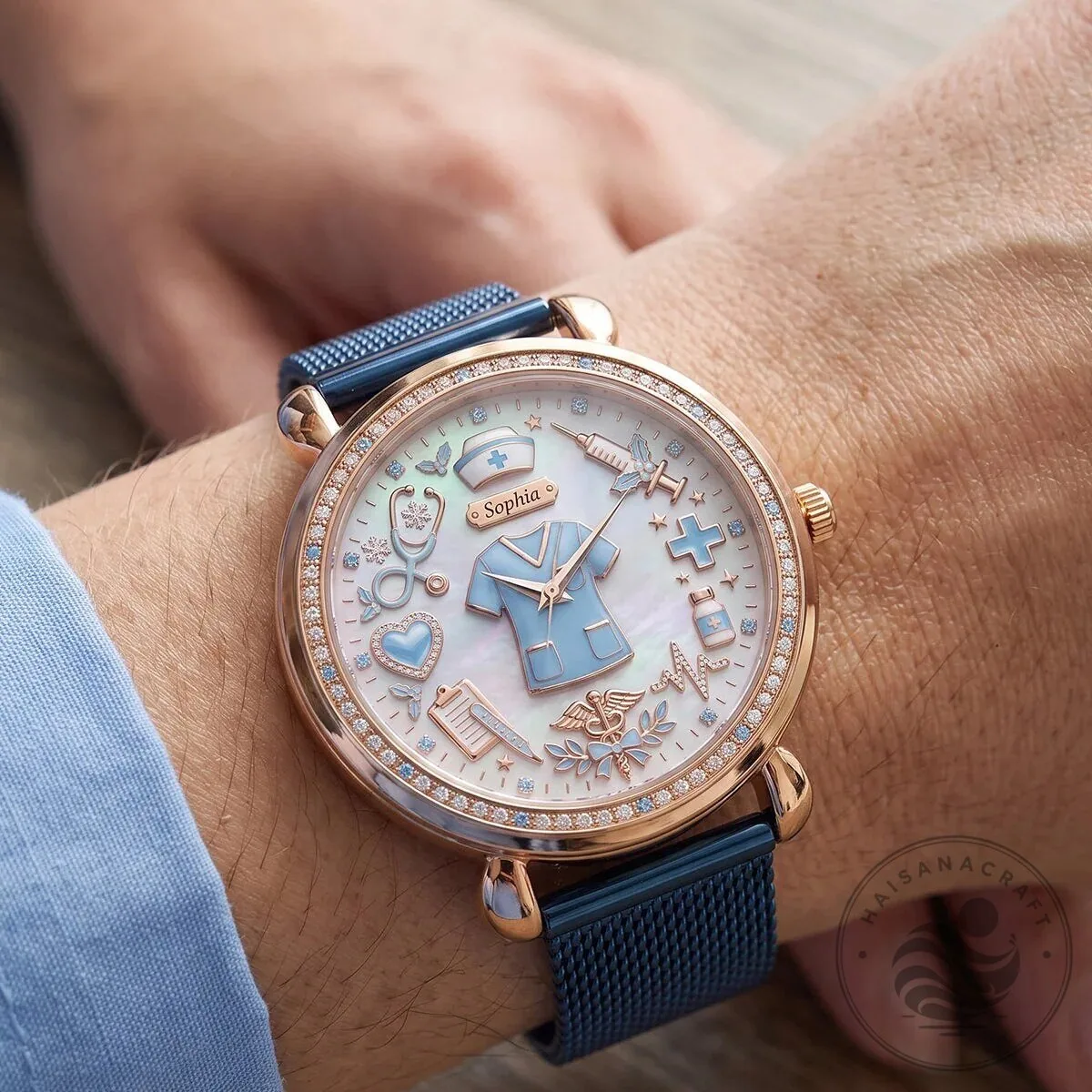 Personalized Nurse Appreciation Rose Gold Watch with Mesh Strap