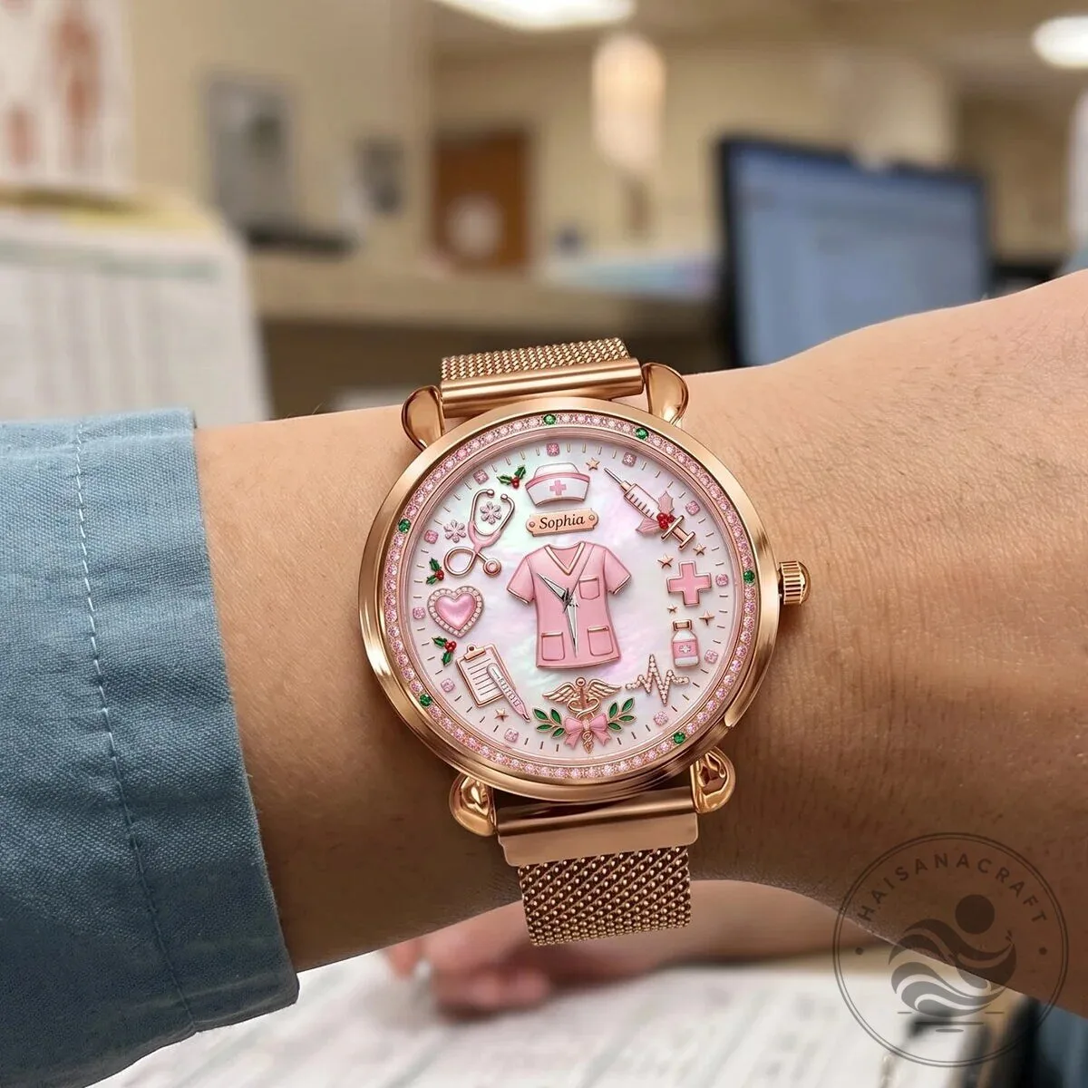 Personalized Nurse Appreciation Rose Gold Watch with Mesh Strap 8 Personalized Nurse Appreciation Rose Gold Watch with Mesh Strap