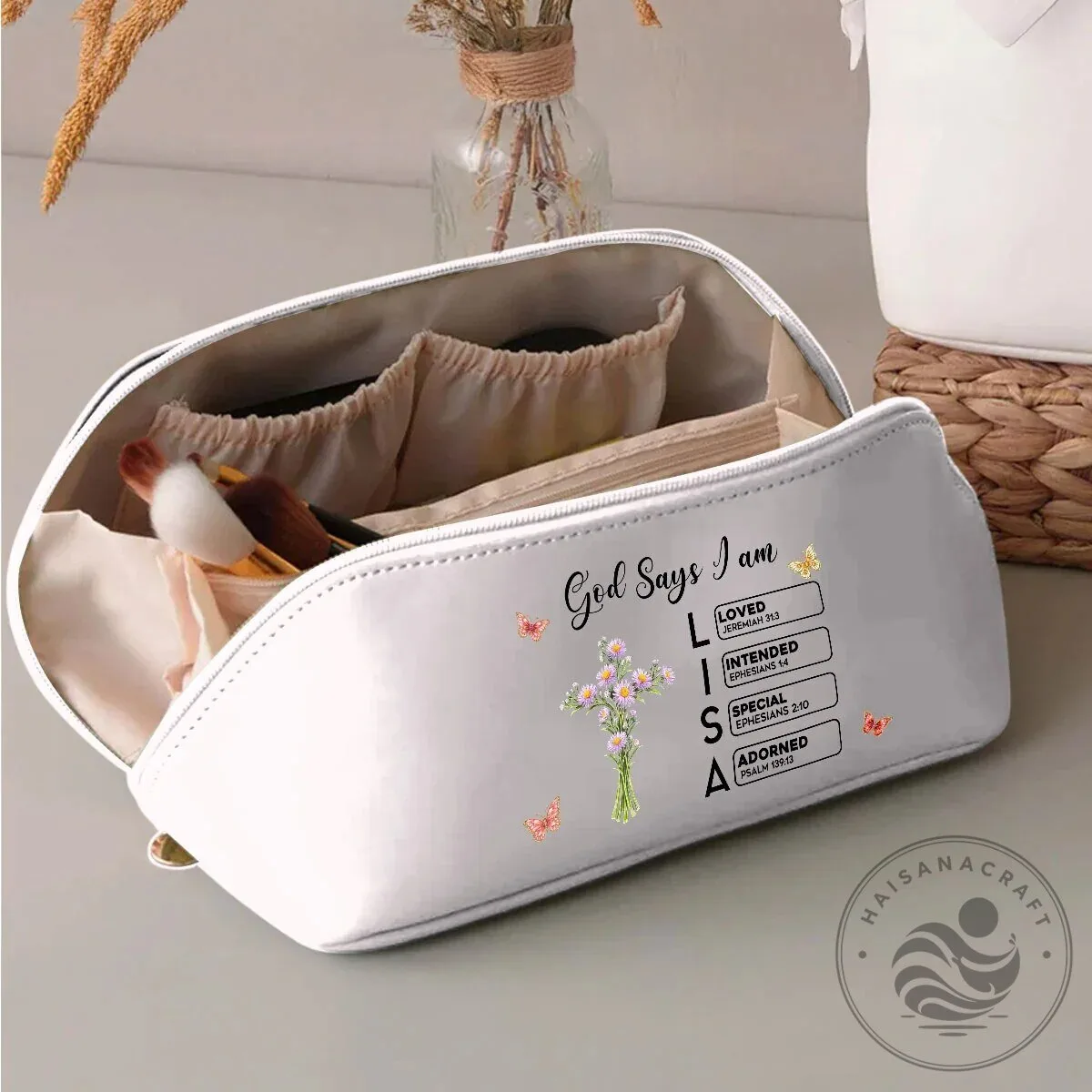 Personalized God Says I Am Christian Cross Floral Makeup Bag 15 Personalized God Says I Am Christian Cross Floral Makeup Bag