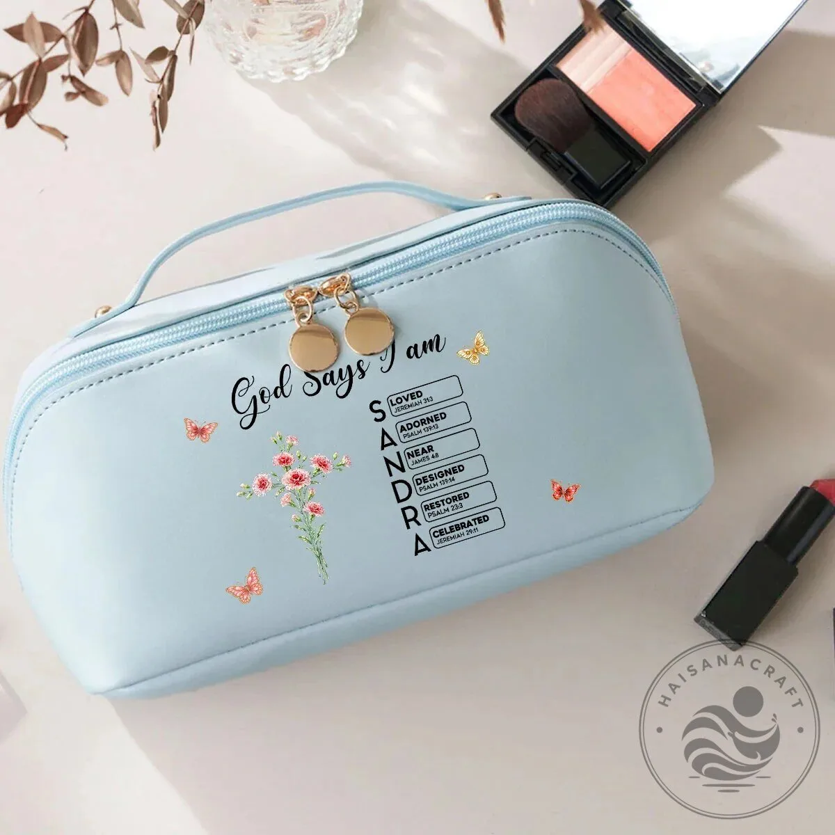 Personalized God Says I Am Christian Cross Floral Makeup Bag 16 Personalized God Says I Am Christian Cross Floral Makeup Bag