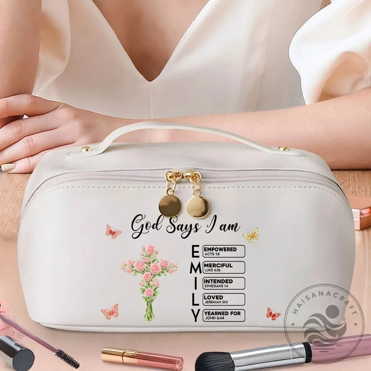 Personalized God Says I Am Christian Cross Floral Makeup Bag 18 Personalized God Says I Am Christian Cross Floral Makeup Bag