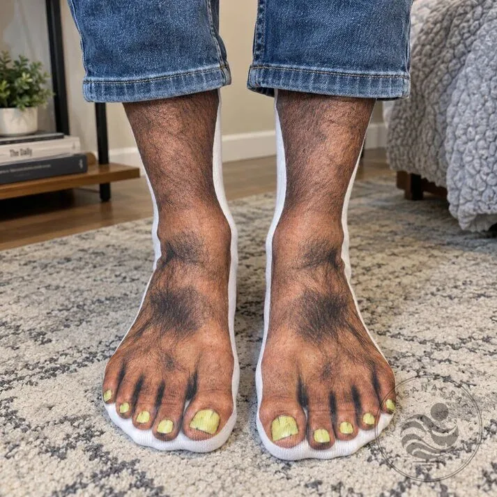 Funny Hairy Feet with Yellow Toenails Crew Socks - Gag Gift for Men and Women