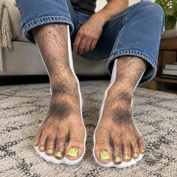 Funny Hairy Feet with Yellow Toenails Crew Socks - Gag Gift for Men and Women 8 Funny Hairy Feet with Yellow Toenails Crew Socks - Gag Gift for Men and Women