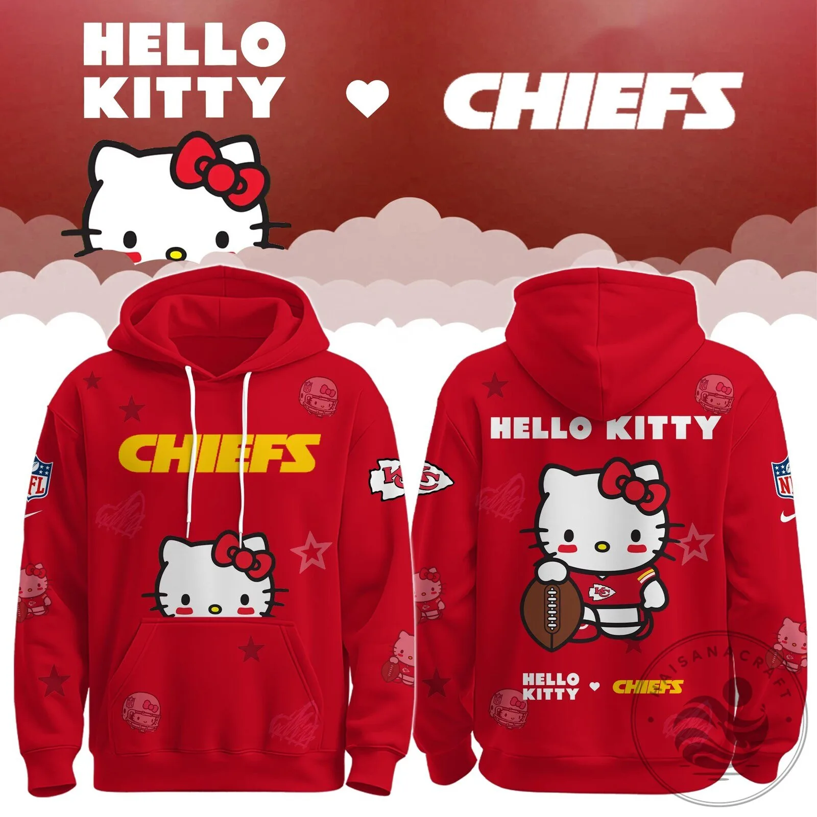 Hello Kitty Kansas City Chiefs Football Team Red Fan Hoodie