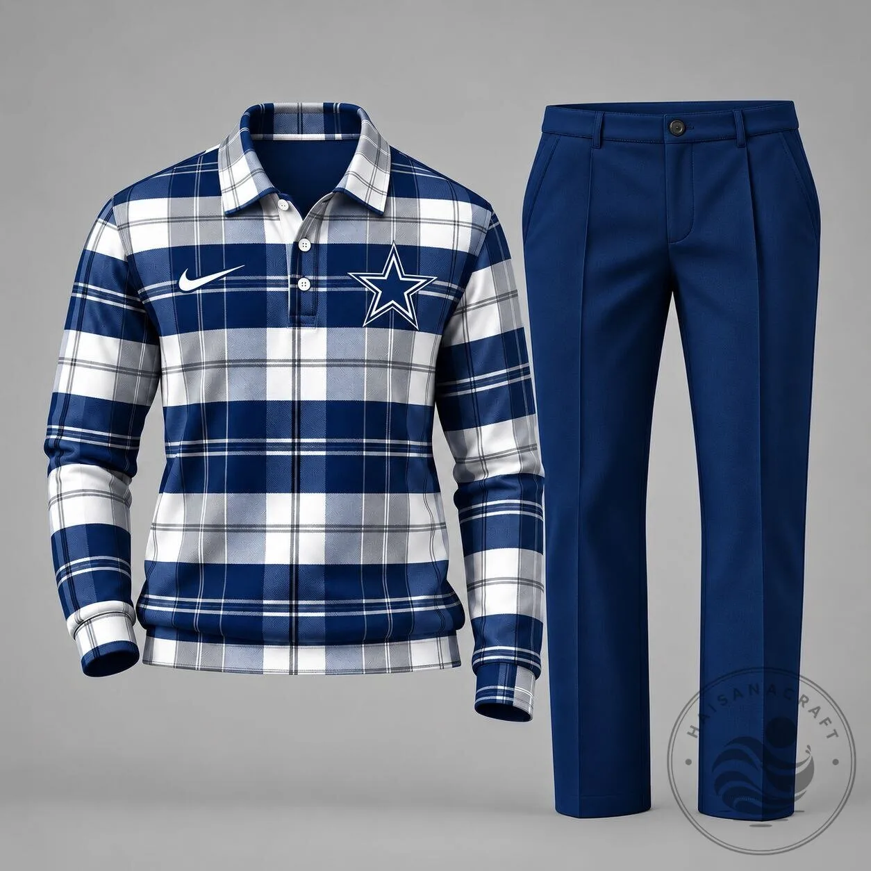 Dallas Cowboys Plaid Long Sleeve Polo Shirt
