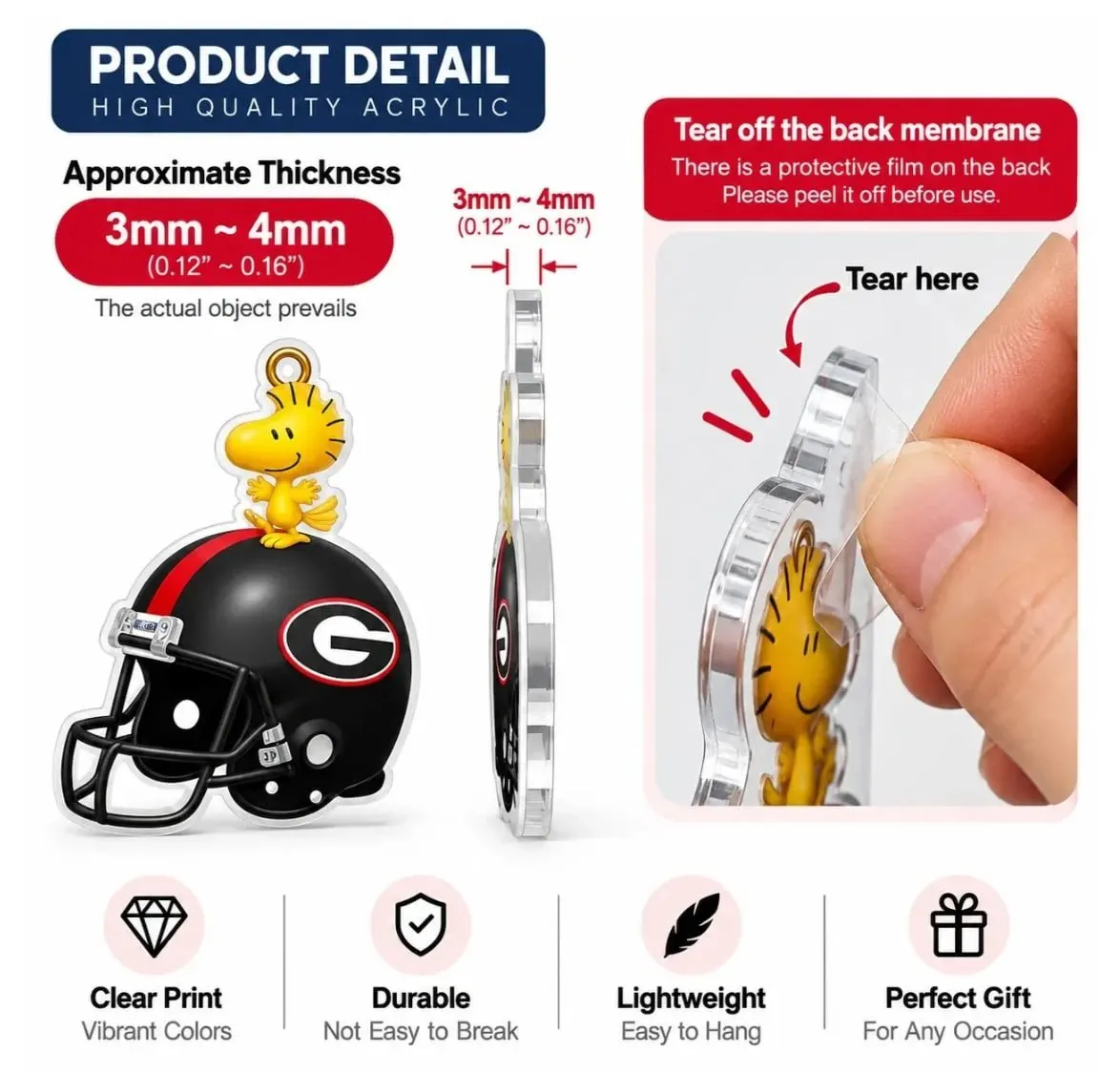2D flat acrylic ornaments - product detail: 3mm-4mm thickness, peel off the protective film